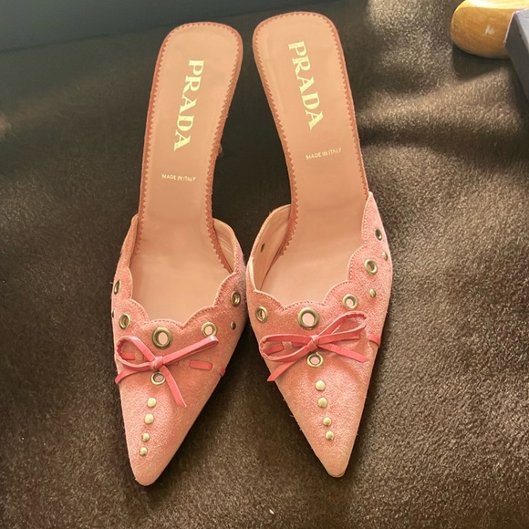 COPY - Prada Pink Suede Mules with Gold Studs - Picture 1 of 3